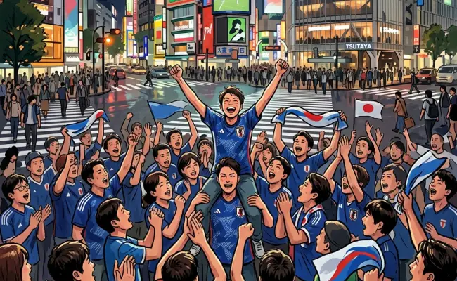 日媒：东京涩谷路口午夜挤满球迷，人群鼓掌高呼“日本